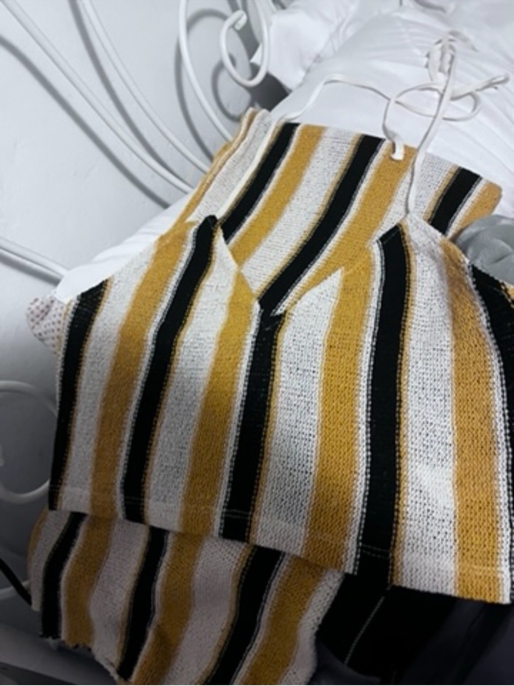 Striped Knit crop top and matching pants in Mustard, Black & White size medium